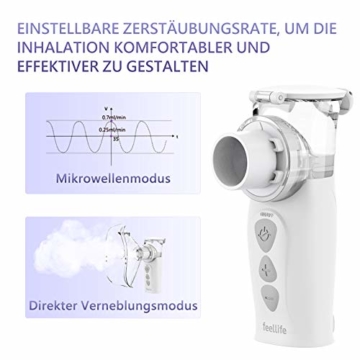 FEELLIFE Inhalator Vernebler, Inhalationsgerät für Atemwegserkrankungen wirksam, Inhaliergerät für Kinder und Erwachsene, Einstellbarer Sprühnebel, mit 2 Zerstäubermembran - 6