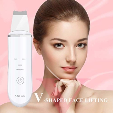 Ultraschallpeelinggerät ANLAN Skin Scrubber, Ultraschall-Peeling Porenreiniger Akne-Entferner Ionen Hautreiniger für Gesichtsreinigung Gesichtspflege(Weiß) - 8